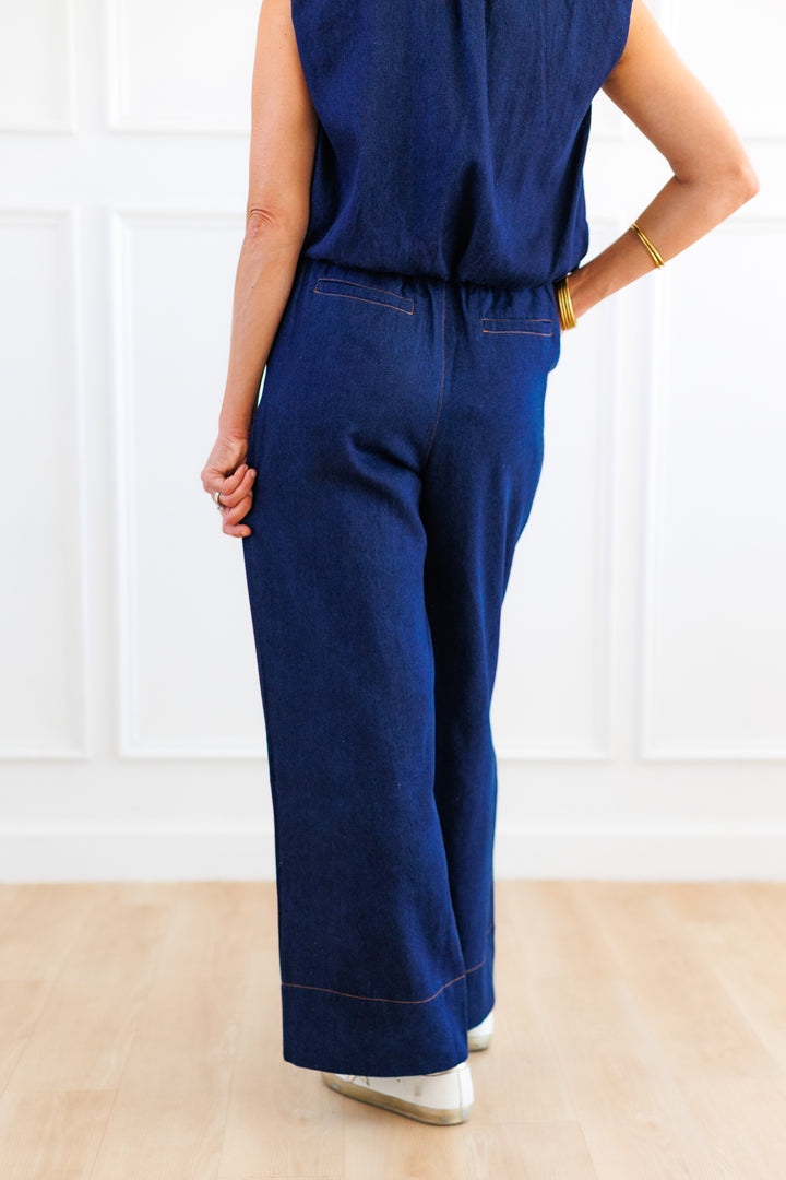 DRAWSTRING DARK DENIM PANTS