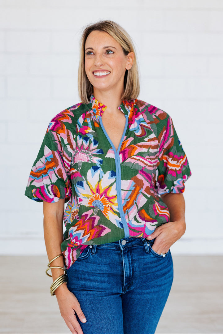 CASSANDRA GREEN FLORAL BLOUSE
