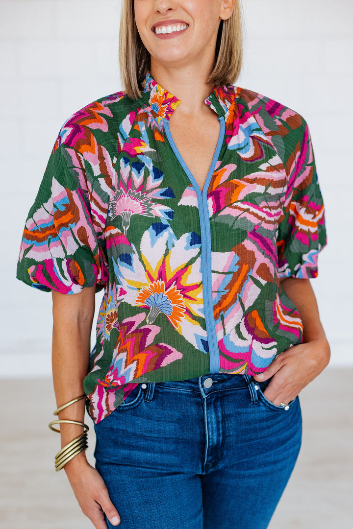 CASSANDRA GREEN FLORAL BLOUSE