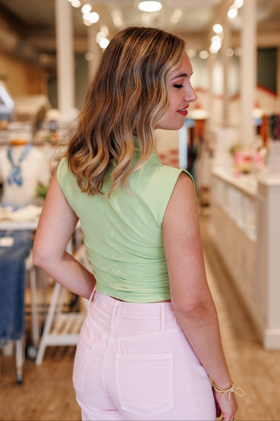 SIDE RUCHED TOP- SPRING GREEN