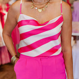 MAGENTA STRIPE SATIN TOP
