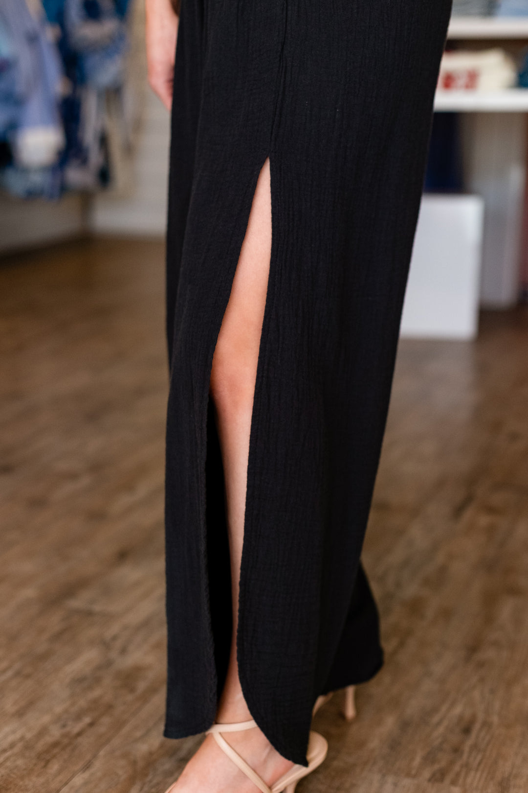STRAPLESS LINEN FLOW JUMPSUIT- BLACK