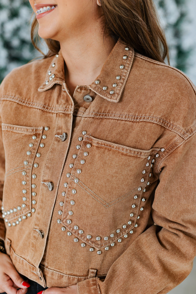 BROWN STUDDED DENIM JACKET