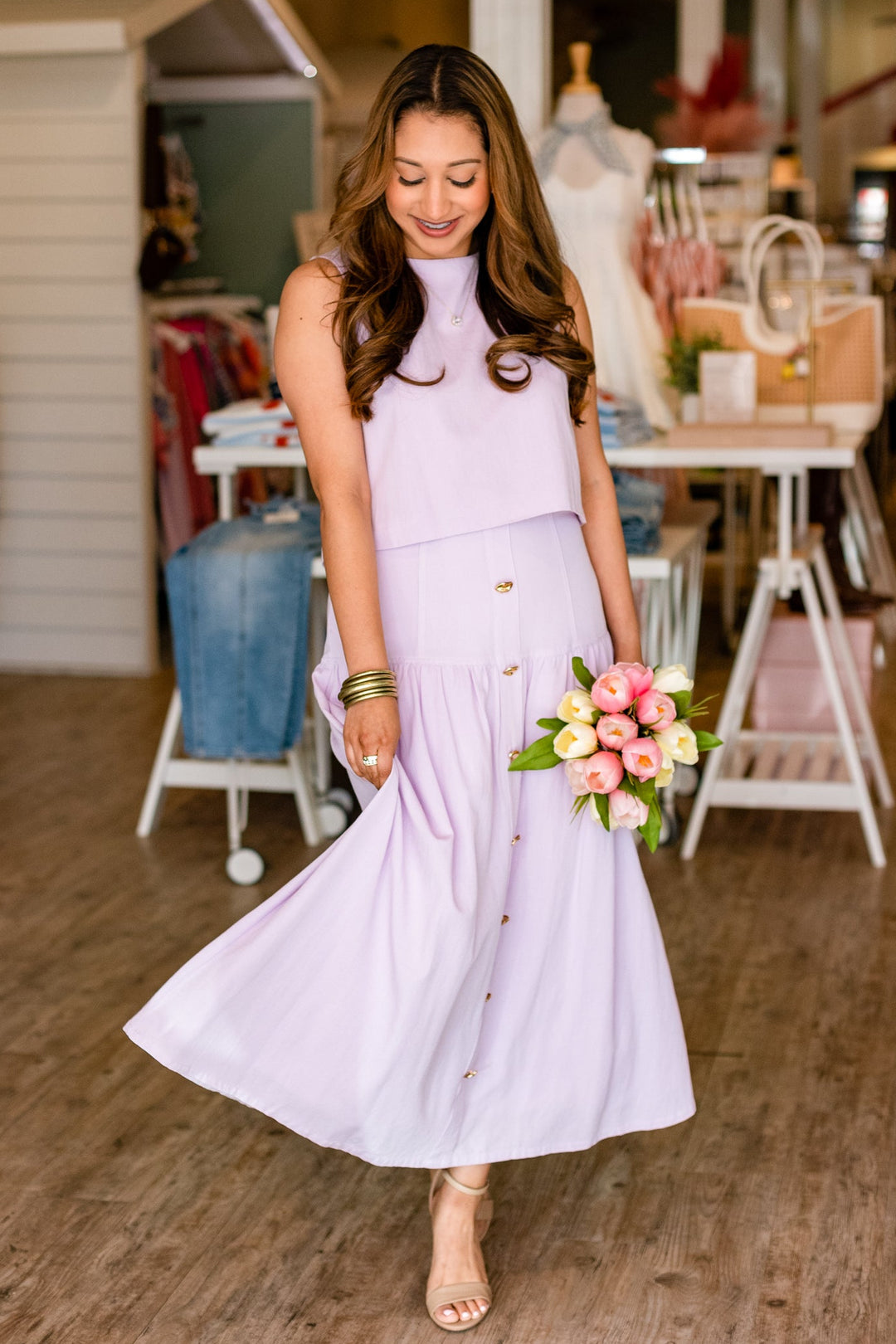 LILY LAVENDER BUTTON MIDI SKIRT