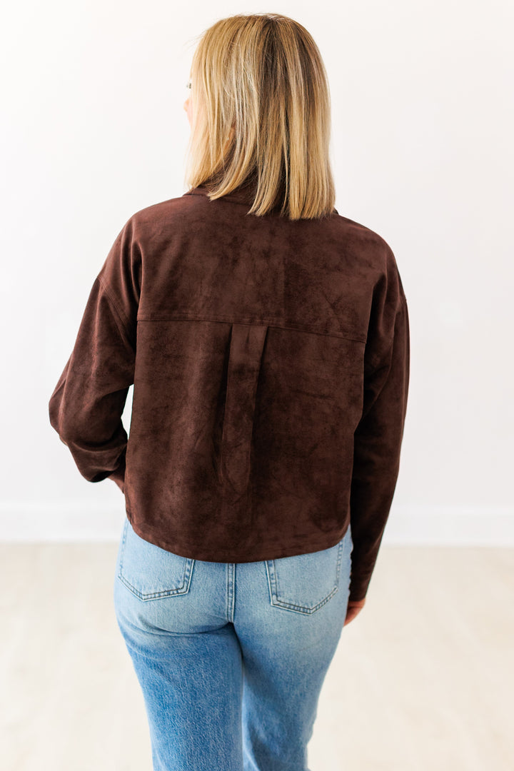 ALL DAY CROPPED SUEDE JACKET- DARK CHOCOLATE