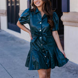 Pine Forest Belted Leather Dress