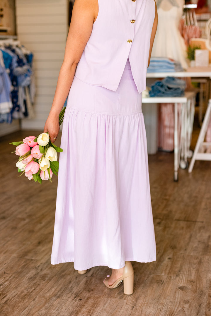 LILY LAVENDER BUTTON MIDI SKIRT