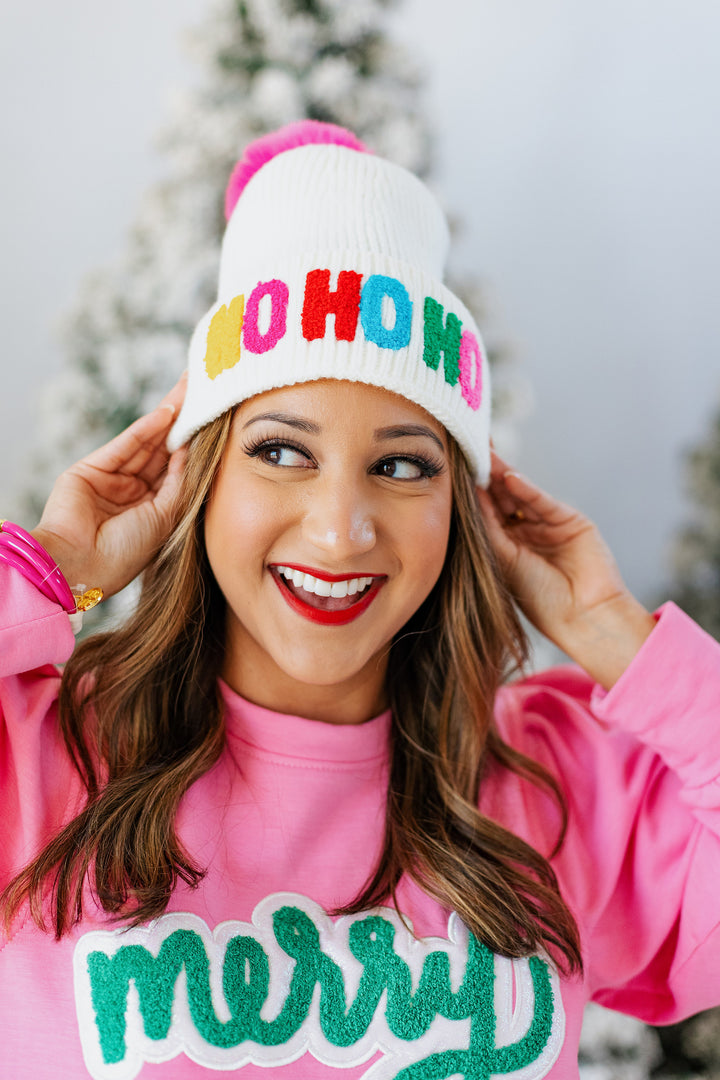 'HO HO HO' POMPOM BEANIE