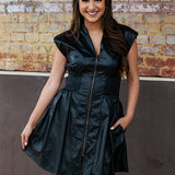 Black Magic Leather Zip Up Dress