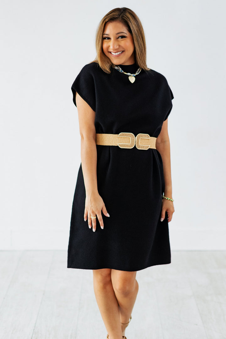 SLEEVELESS SWEATER DRESS- BLACK
