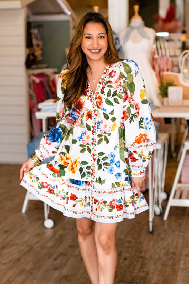 PETUNIA FLORAL LONGSLEEVE MINI DRESS