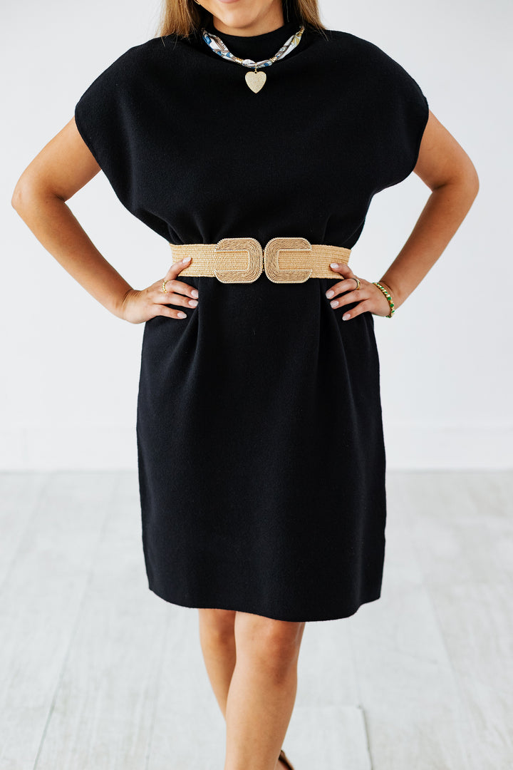 SLEEVELESS SWEATER DRESS- BLACK
