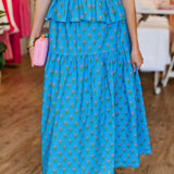 BLUE CAMELLIA MIDI SKIRT