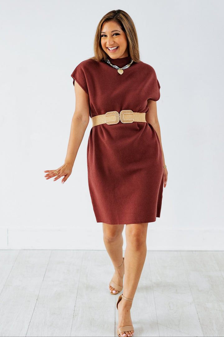 SLEEVELESS SWEATER DRESS- BURGUNDY