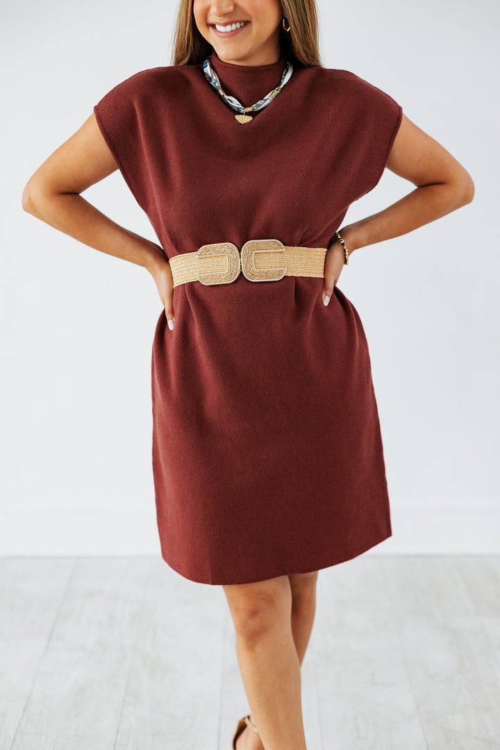 SLEEVELESS SWEATER DRESS- BURGUNDY