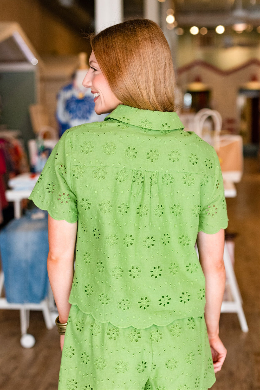 MATCHA EYELET SHORT SLEEVE TOP