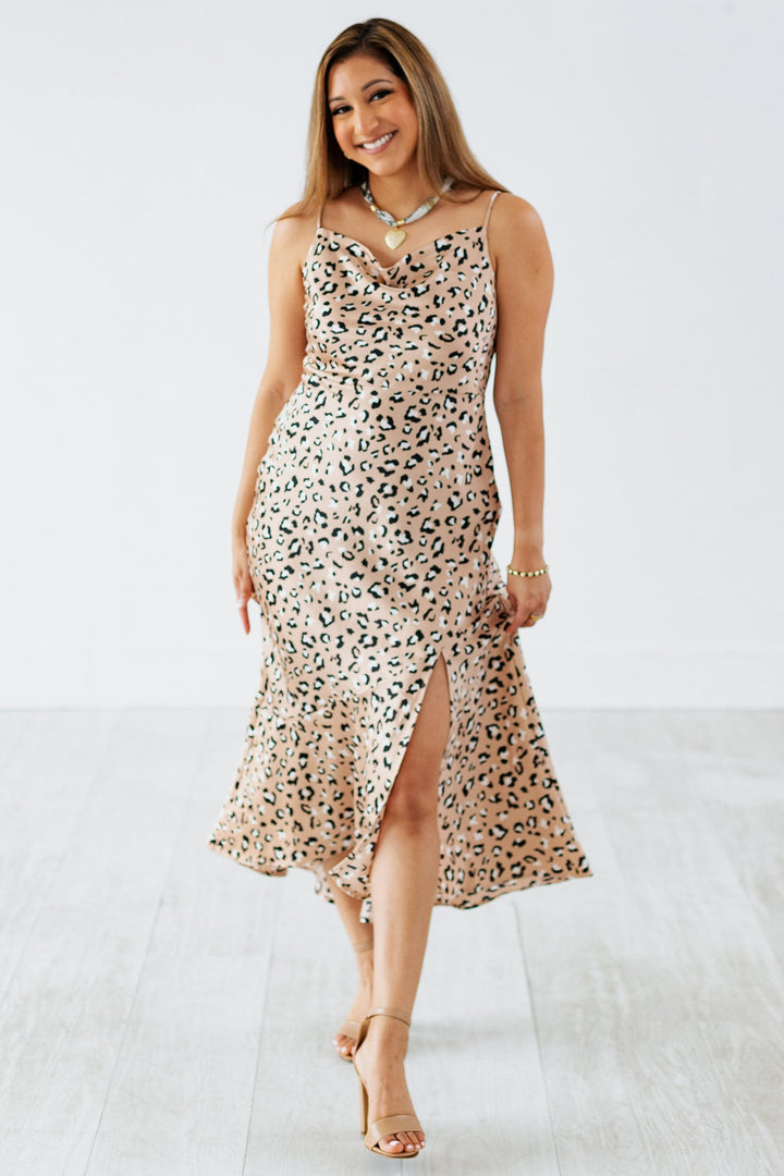 LEOPARD SLIP MIDI DRESS