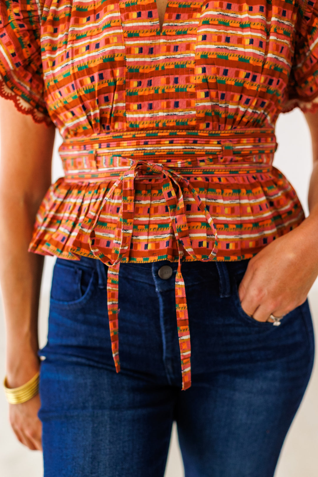 TERRACOTTA MULTI FLUTTER SLEEVE TOP