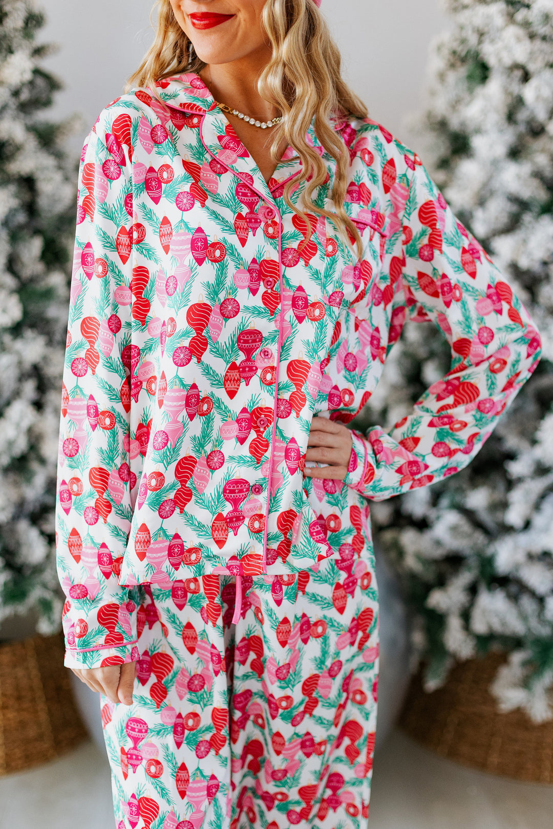 TRIM THE TREE SATIN PAJAMA SET