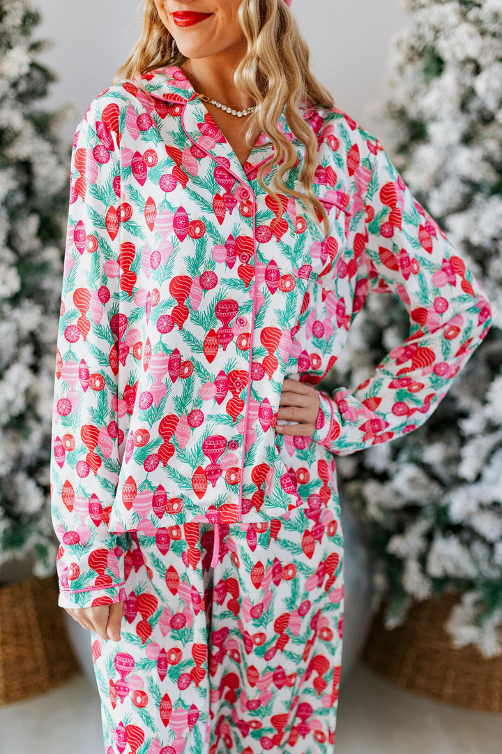 TRIM THE TREE SATIN PAJAMA SET