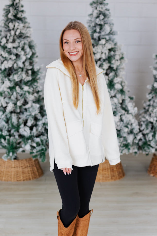 IVORY PLUSH ZIP UP JACKET