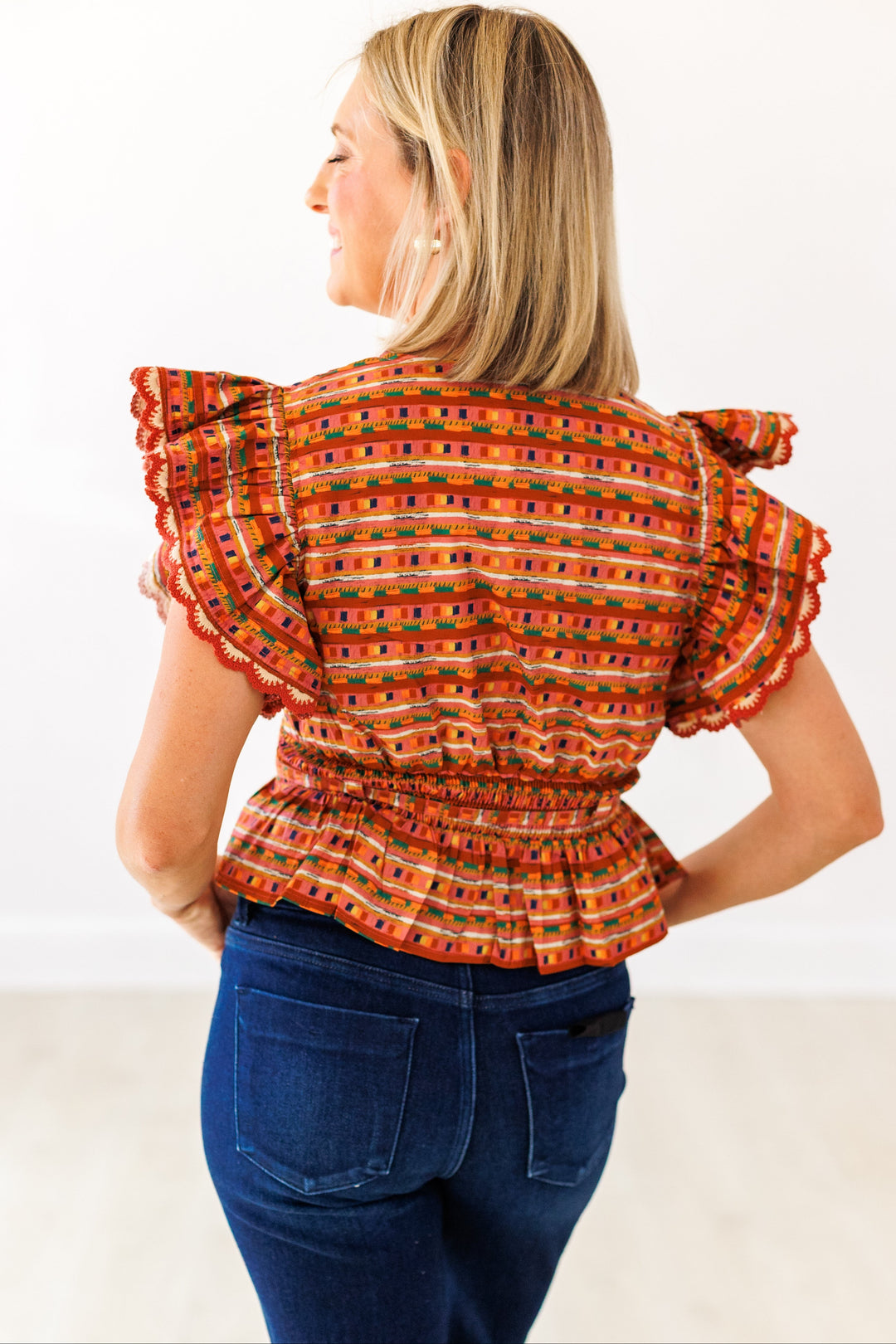 TERRACOTTA MULTI FLUTTER SLEEVE TOP