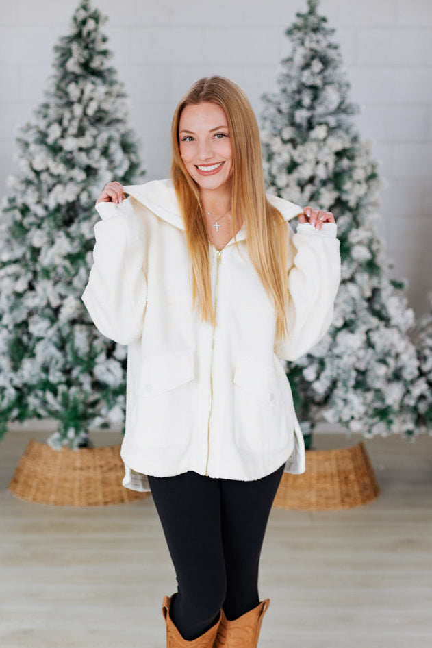 IVORY PLUSH ZIP UP JACKET
