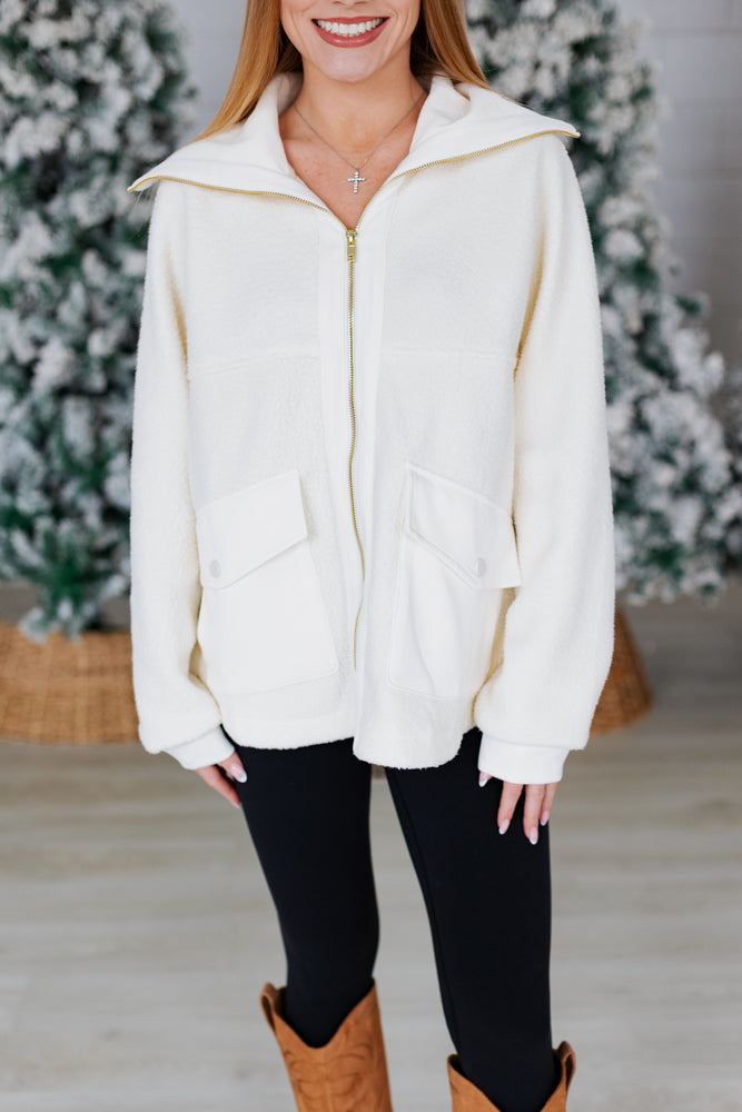 IVORY PLUSH ZIP UP JACKET