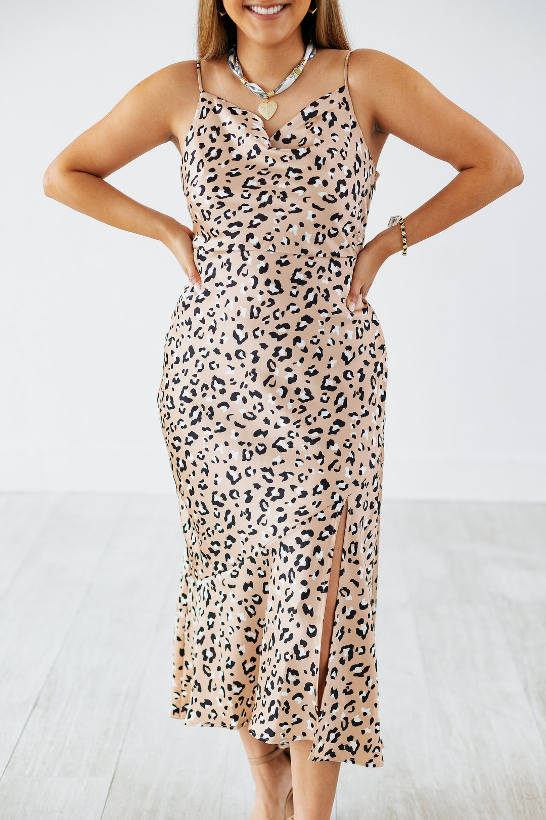 LEOPARD SLIP MIDI DRESS