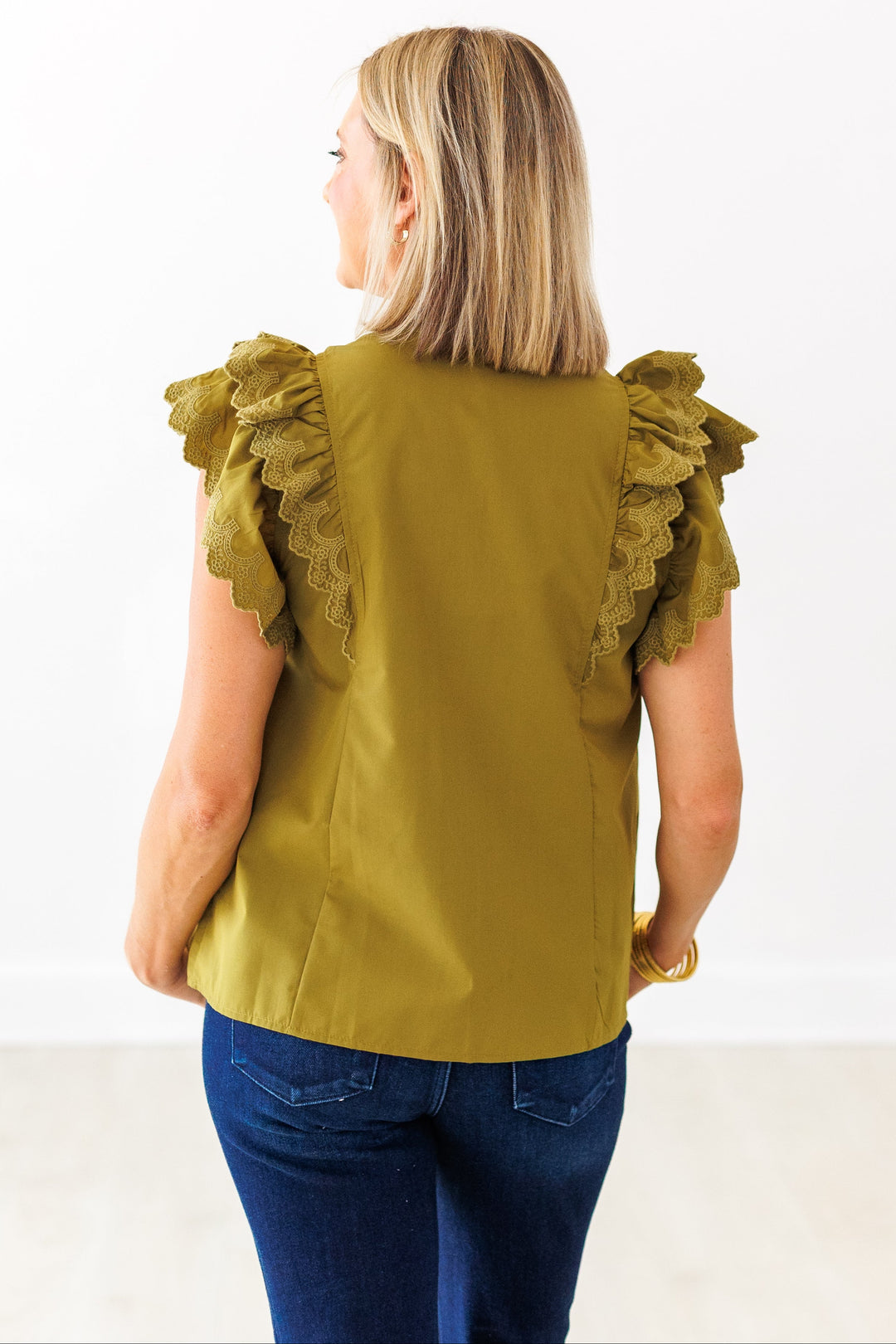 MARTINI OLIVE LACE RUFFLE SLEEVE BLOUSE