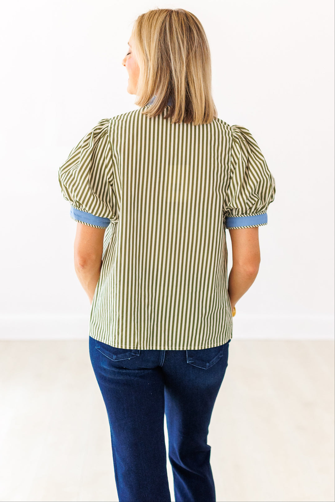 OLIVE STRIPED BUTTON UP BLOUSE