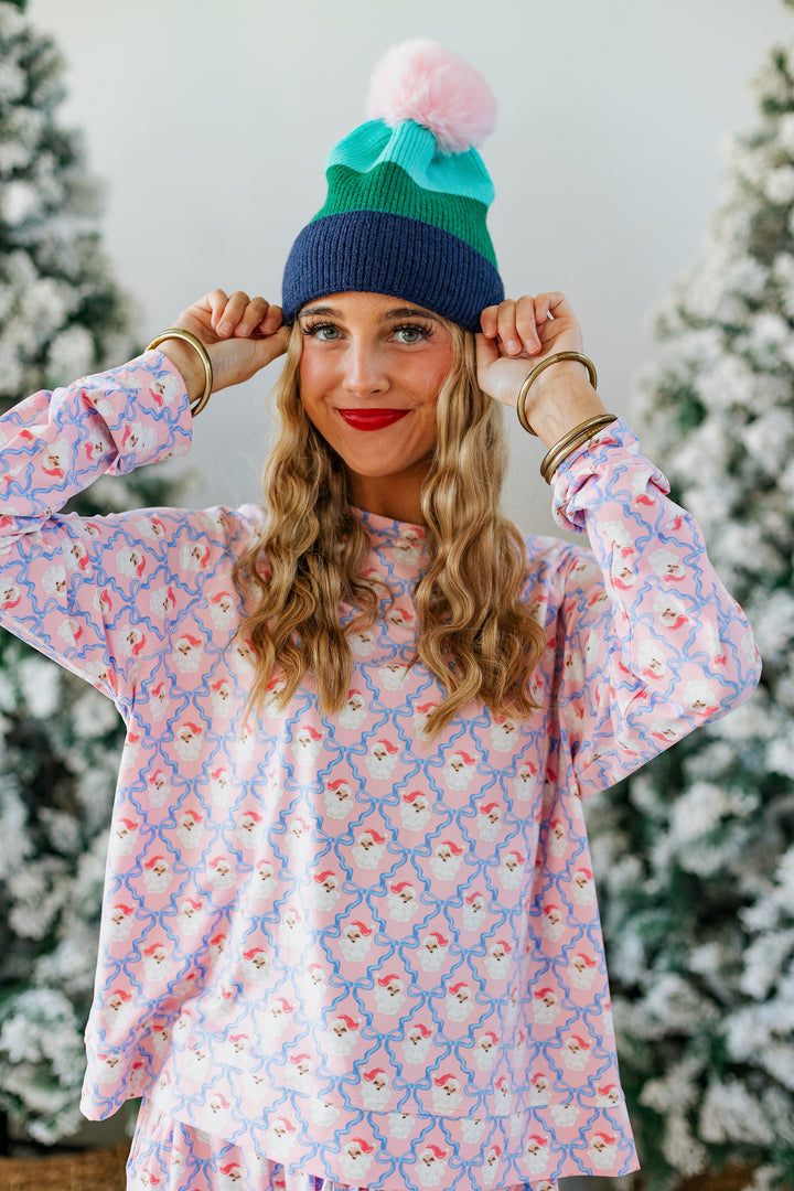 CHARLOTTE POMPOM BEANIE- NAVY