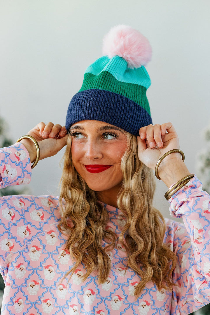 CHARLOTTE POMPOM BEANIE- NAVY