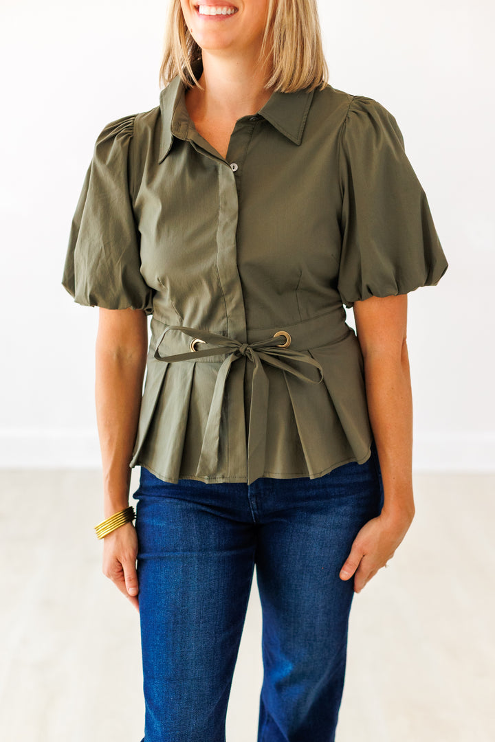 OLIVE TIE WAIST BLOUSE