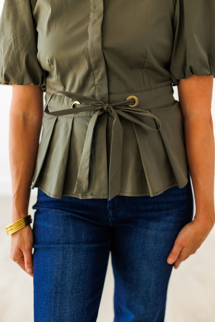 OLIVE TIE WAIST BLOUSE