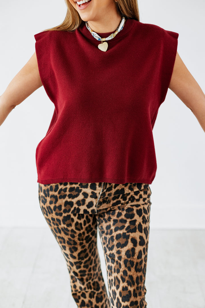 BECCA BURGUNDY SLEEVELESS SWEATER