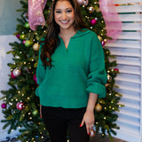 Kelly Green Trim the Tree Collared Sweater