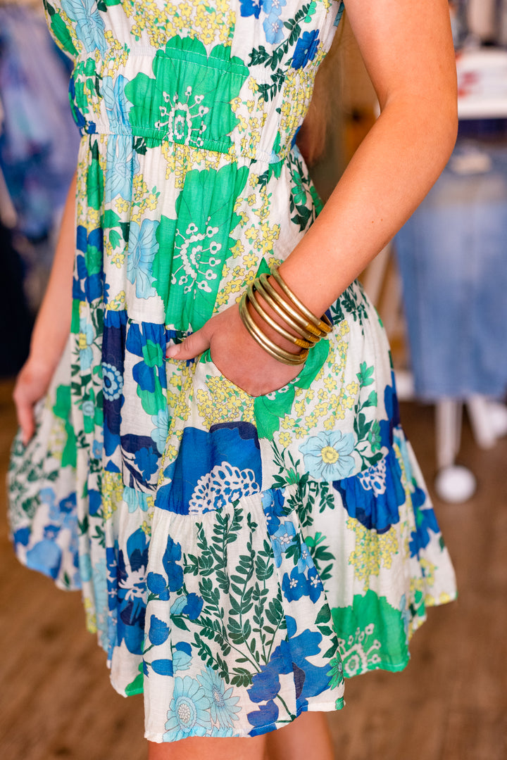 FIONA FLORALS SHOULDER TIE MINI DRESS