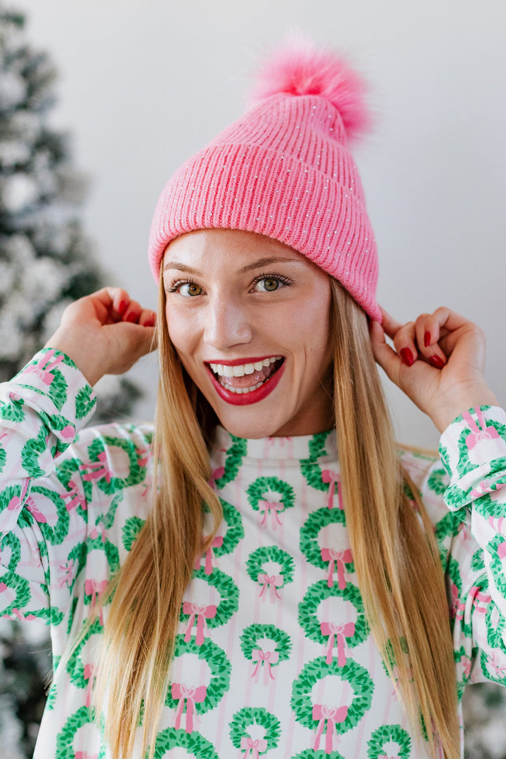 NATALIA BEDAZZLED BEANIE- PINK
