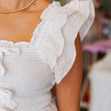 WHITE SMOCKED BOW TOP