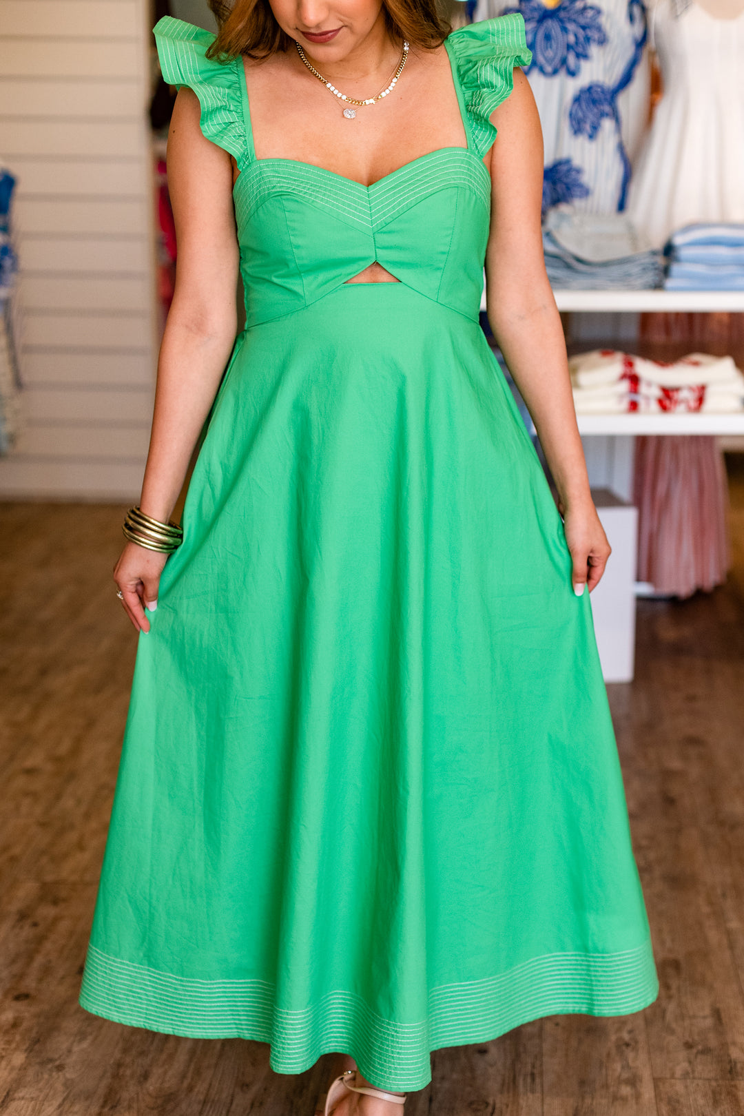 GARDEN PARTY FLUTTER SLEEVE MIDI DRESS