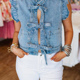 BOW RUFFLE DENIM VEST
