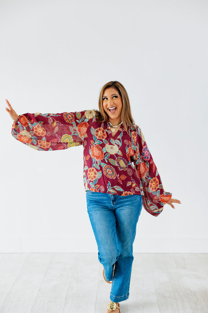 BURGUNDY FLORAL BLOUSE