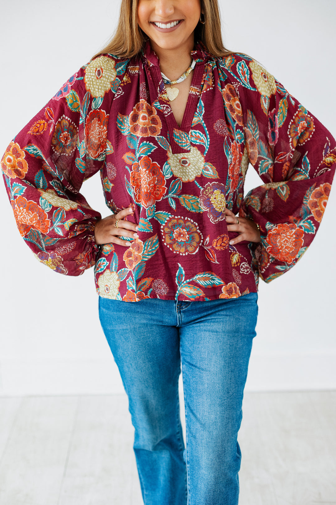 BURGUNDY FLORAL BLOUSE