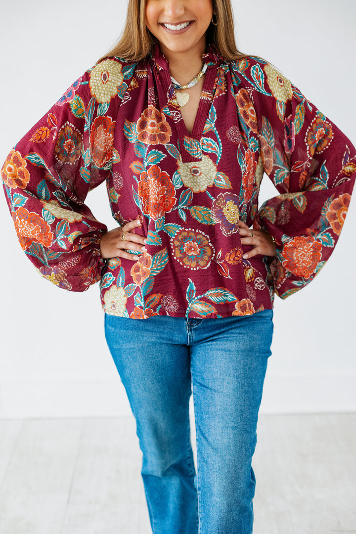 BURGUNDY FLORAL BLOUSE