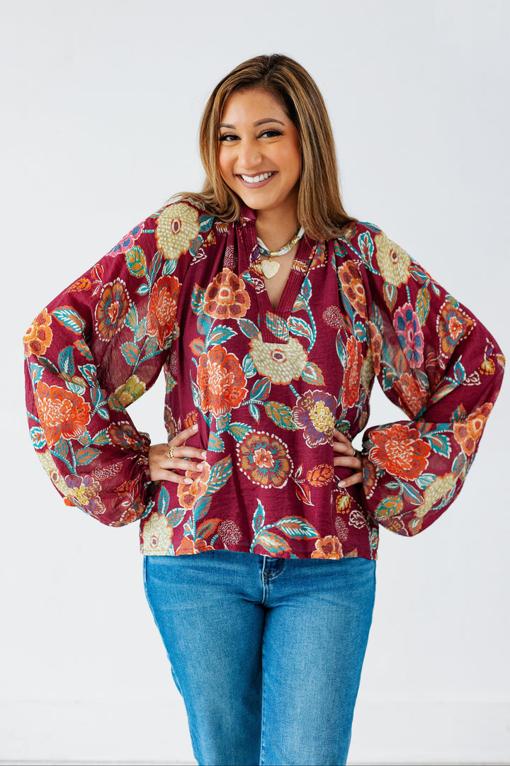 BURGUNDY FLORAL BLOUSE