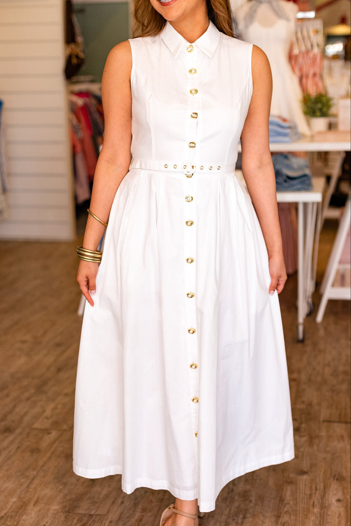 PEARL OF THE SEA BELTED MIDI DRESS