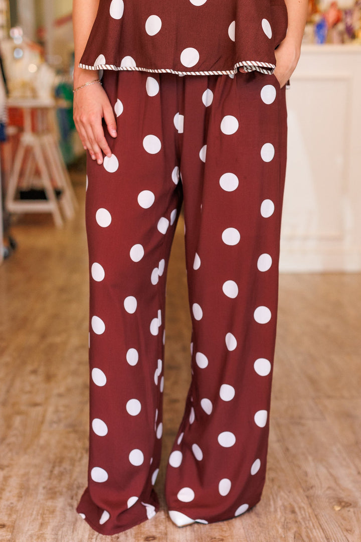 BROWN POLKA DOT WIDE LEG PANT