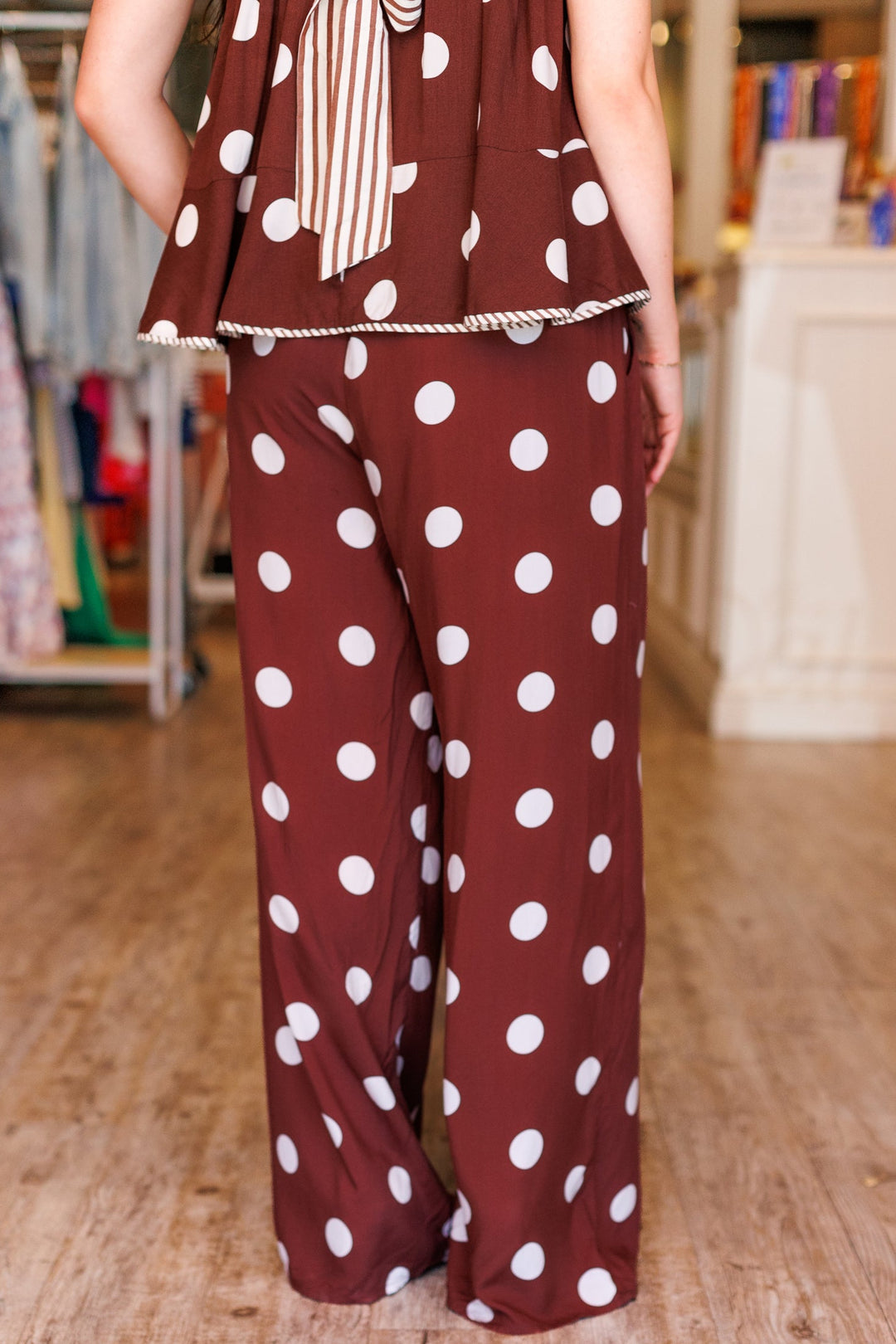 BROWN POLKA DOT WIDE LEG PANT