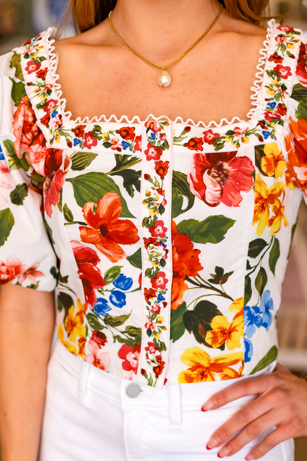 PETUNIA FLORAL PUFF SLEEVE TOP